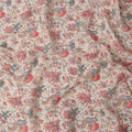 Beige Red Blue Floral Kalamkari Print Blended Linen Fabric, 110 Cms Width, Made in India-D26174