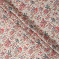 Beige Red Blue Floral Kalamkari Print Blended Linen Fabric, 110 Cms Width, Made in India-D26174