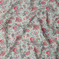 Mint Green Red Floral Kalamkari Print Blended Linen Fabric, 110 Cms Width, Made in India-D26175