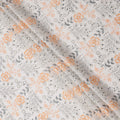 White and Orange Floral Embroidered Cotton Voile Fabric, 110 Cms Width, India-D25197