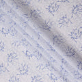 White Cotton Voile Embroidery Fabric with Blue Floral Outline Design, Width 110 Cms, India-D25303