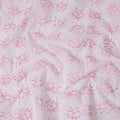 White Cotton Voile Embroidery Fabric with Pink Floral Outline Design, Width 110 Cms, India-D25302