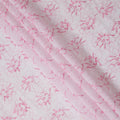 White Cotton Voile Embroidery Fabric with Pink Floral Outline Design, Width 110 Cms, India-D25302