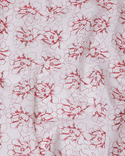 قماش تطريز من القطن الأبيض بتصميم زهور حمراء، عرض 110 سم، الهند - D25304