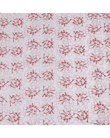 قماش تطريز من القطن الأبيض بتصميم زهور حمراء، عرض 110 سم، الهند - D25304