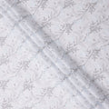 White and Grey Leaf Pattern Embroidered Cotton Voile Fabric, 110 Cms Width, India-D25192