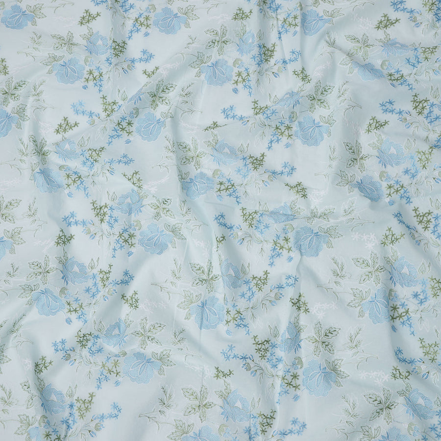 Light Blue Floral Embroidered Cotton Voile Fabric, 110 Cms Width, India-D25198