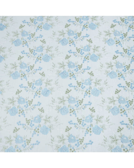 Light Blue Floral Embroidered Cotton Voile Fabric, 110 Cms Width, India-D25198