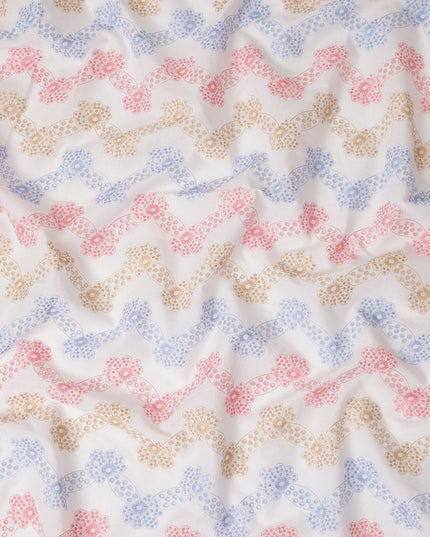 White Multicolor Floral Ribbon Print Cotton Voile Fabric 150 Cms Width Lightweight Soft Dressmaking Craft Material India-D28080