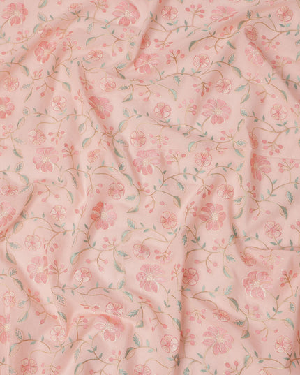 Blush Pink Cotton Voile Floral Embroidery Fabric, Width 110 Cms, India-D25312 Regal Fabrics