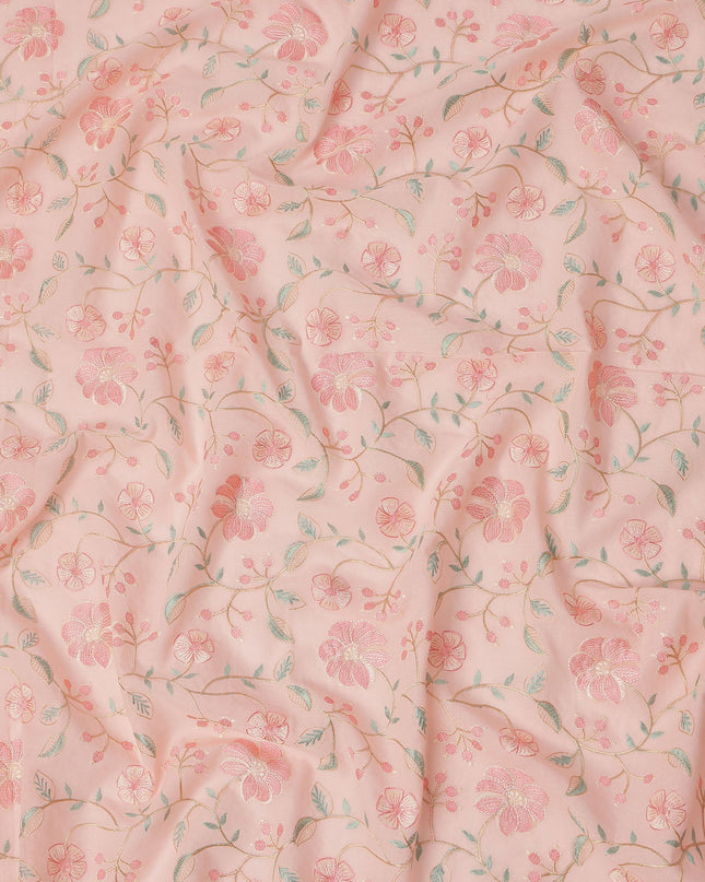 Blush Pink Cotton Voile Floral Embroidery Fabric, Width 110 Cms, India-D25312