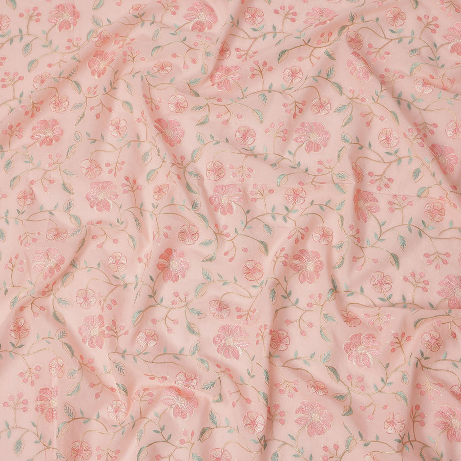 Blush Pink Cotton Voile Floral Embroidery Fabric, Width 110 Cms, India-D25312 Regal Fabrics