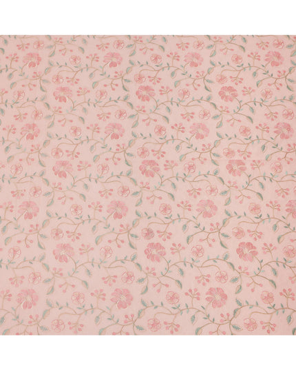 Blush Pink Cotton Voile Floral Embroidery Fabric, Width 110 Cms, India-D25312 Regal Fabrics
