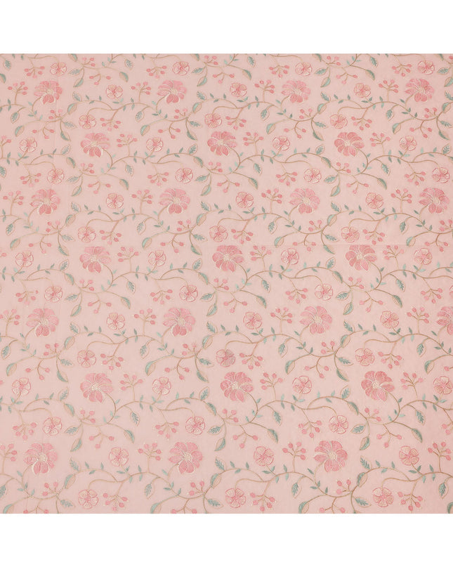 Blush Pink Cotton Voile Floral Embroidery Fabric, Width 110 Cms, India-D25312
