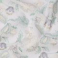 White and Grey Floral Leaf Embroidered Cotton Voile Fabric, 110 Cms Width, India-D25196
