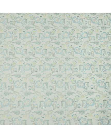 Mint Green Floral Embroidered Cotton Voile Fabric, 110 Cms Width, India-D25190
