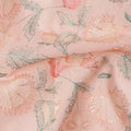 Peach Floral Embroidered Cotton Voile Fabric, 110 Cms Width, India-D25193