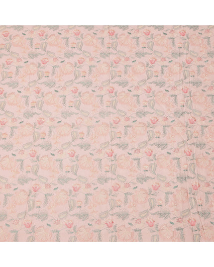 Peach Floral Embroidered Cotton Voile Fabric, 110 Cms Width, India-D25193