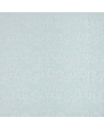 قماش تطريز من القطن بلون أخضر نعناعي مع نقشة أوراق بيضاء، عرض 110 سم، الهند - D25306