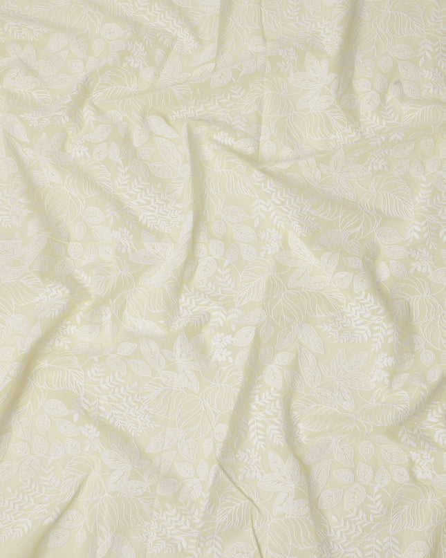 Cream Cotton Voile Leaf Embroidery Fabric, Width 110 Cms, India-D25307