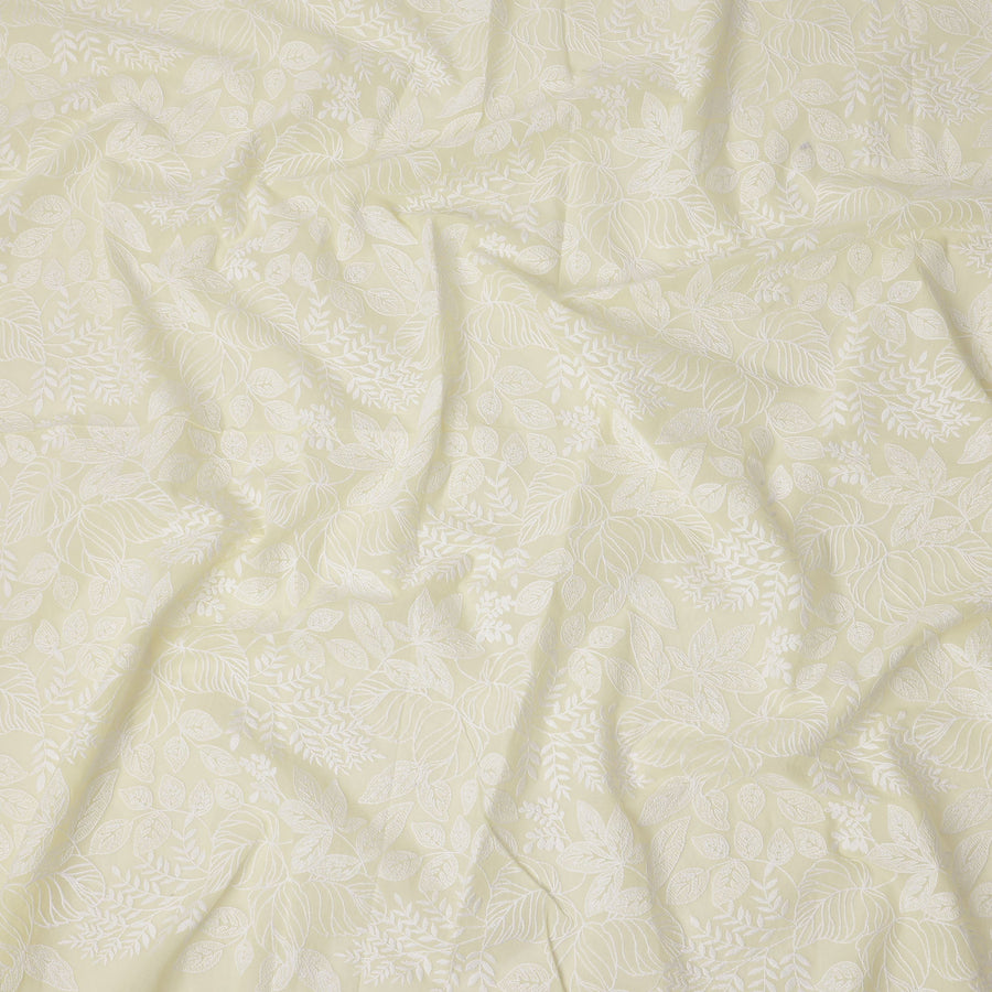Cream Cotton Voile Leaf Embroidery Fabric, Width 110 Cms, India-D25307 Regal Fabrics