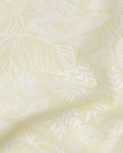 Cream Cotton Voile Leaf Embroidery Fabric, Width 110 Cms, India-D25307 Regal Fabrics