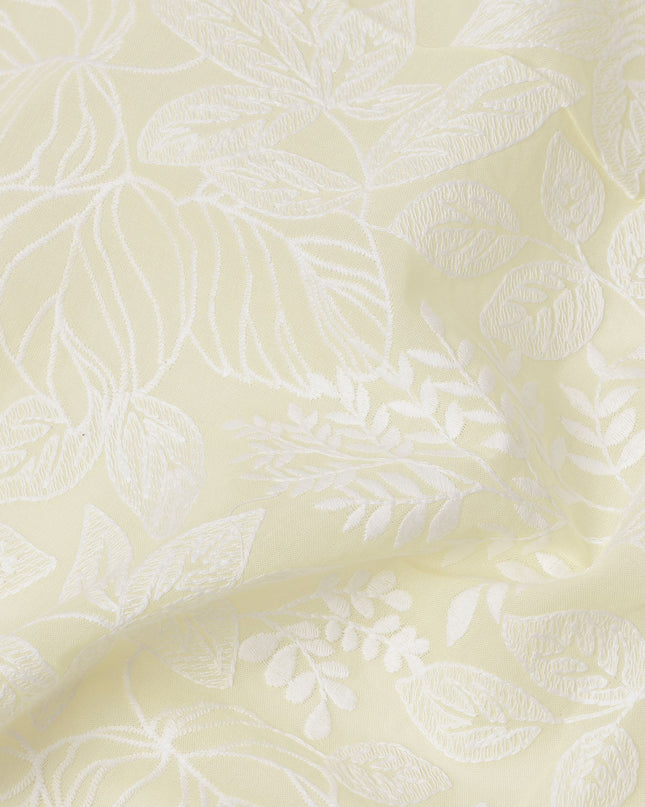 Cream Cotton Voile Leaf Embroidery Fabric, Width 110 Cms, India-D25307