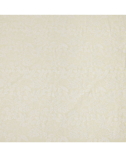 Cream Cotton Voile Leaf Embroidery Fabric, Width 110 Cms, India-D25307 Regal Fabrics