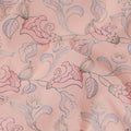 Peach Cotton Voile Embroidery Fabric with Pink Floral Vine Design, Width 110 Cms, India-D25300