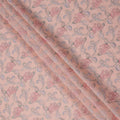 Peach Cotton Voile Embroidery Fabric with Pink Floral Vine Design, Width 110 Cms, India-D25300