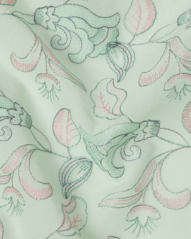 Mint Green Cotton Voile Floral Embroidery Fabric, Width 110 Cms, India-D25308