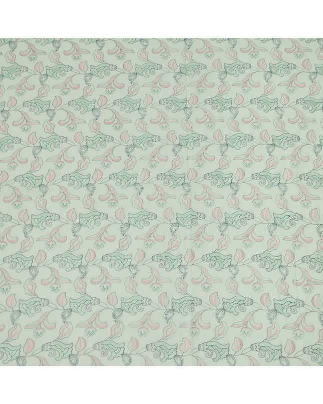 Mint Green Cotton Voile Floral Embroidery Fabric, Width 110 Cms, India-D25308