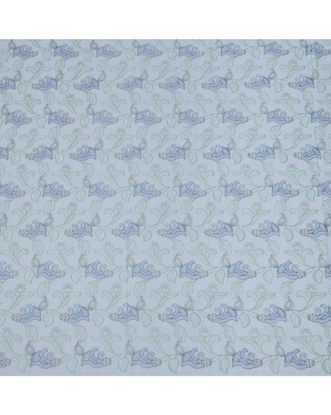 Sky Blue Cotton Voile Floral Embroidery Fabric, Width 110 Cms, India-D25309