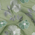 Sage Green Floral Embroidered Cotton Voile Fabric with Multicolor Threadwork, 110 Cms Width, India-D25326
