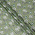 Sage Green Floral Embroidered Cotton Voile Fabric with Multicolor Threadwork, 110 Cms Width, India-D25326
