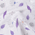 White Floral Printed Cotton Voile Embroidery Fabric with Purple Leaf Motifs, 110 Cms Width, India-D25203