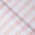 White Pink Floral Printed Cotton Voile Embroidery Fabric with Striped Design, 110 Cms Width, India-D25207