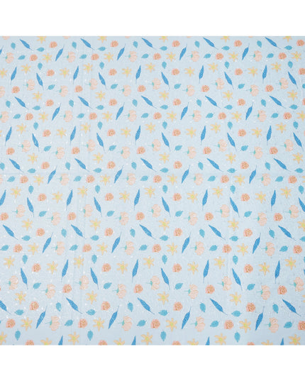 Light Blue Floral Printed Cotton Voile Embroidery Fabric, 110 Cms Width, India-D25202