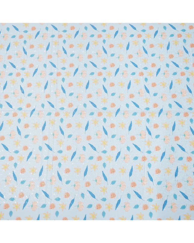 Light Blue Floral Printed Cotton Voile Embroidery Fabric, 110 Cms Width, India-D25202