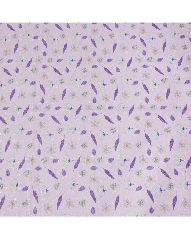 Lavender Cotton Voile Embroidery Fabric with Purple Leaf and Floral Design, 110 Cms Width, India-D25296
