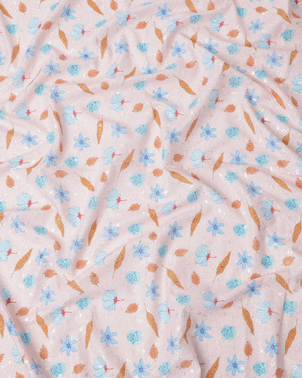 Pink Floral Printed Cotton Voile Embroidery Fabric, 110 Cms Width, India-D25201