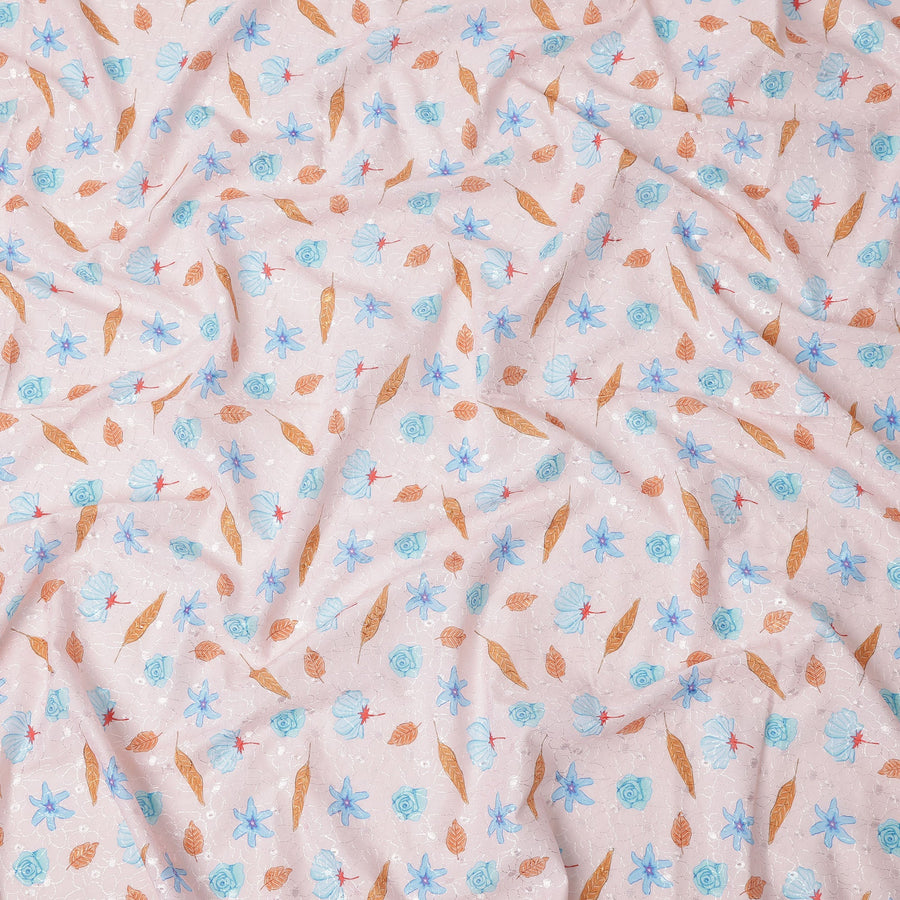 Pink Floral Printed Cotton Voile Embroidery Fabric, 110 Cms Width, India-D25201