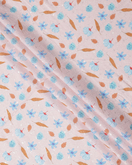 Pink Floral Printed Cotton Voile Embroidery Fabric, 110 Cms Width, India-D25201