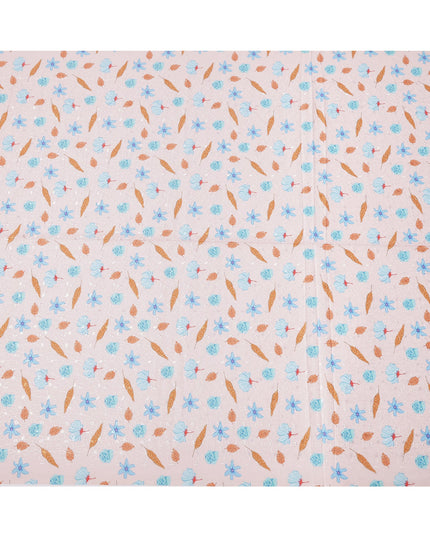 Pink Floral Printed Cotton Voile Embroidery Fabric, 110 Cms Width, India-D25201