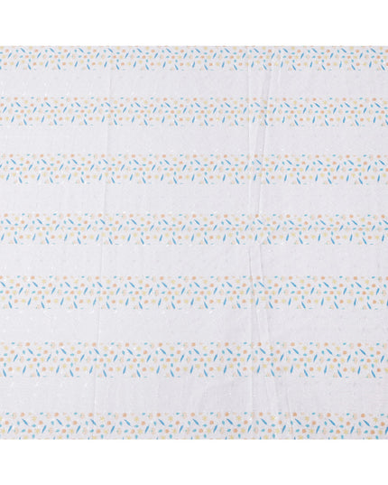 قماش قطني مطرز بنقشة زهور بيضاء بتصميم مخطط، عرض 110 سم، الهند - D25206