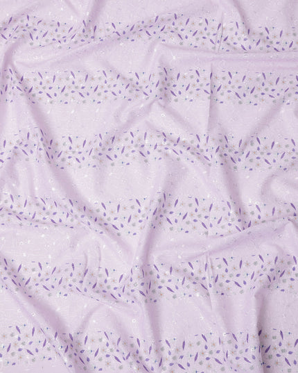 Lavender Floral Printed Cotton Voile Embroidery Fabric with Striped Design, 110 Cms Width, India-D25205