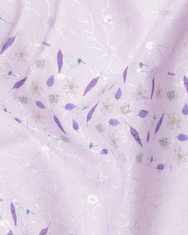 قماش قطني مطرز بنقشة زهور لافندر بتصميم مخطط، عرض 110 سم، الهند - D25205