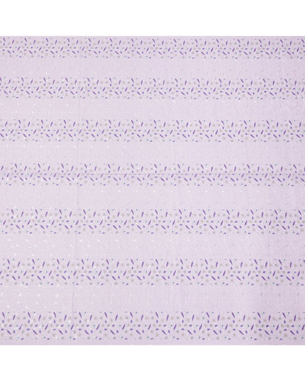 Lavender Floral Printed Cotton Voile Embroidery Fabric with Striped Design, 110 Cms Width, India-D25205
