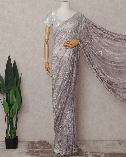 Mauve Purple Embroidered Net Saree 110cm