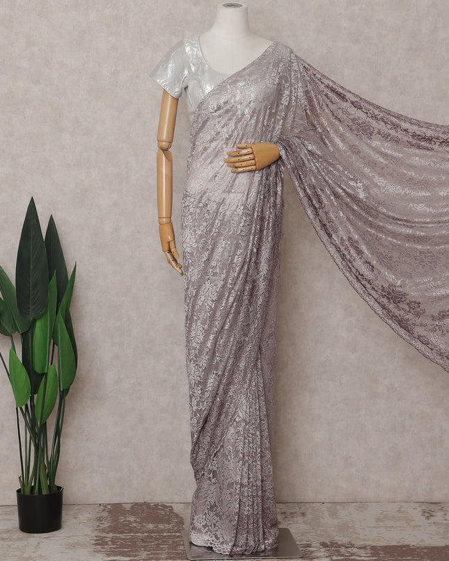 Mauve Purple Embroidered Net Saree 110cm